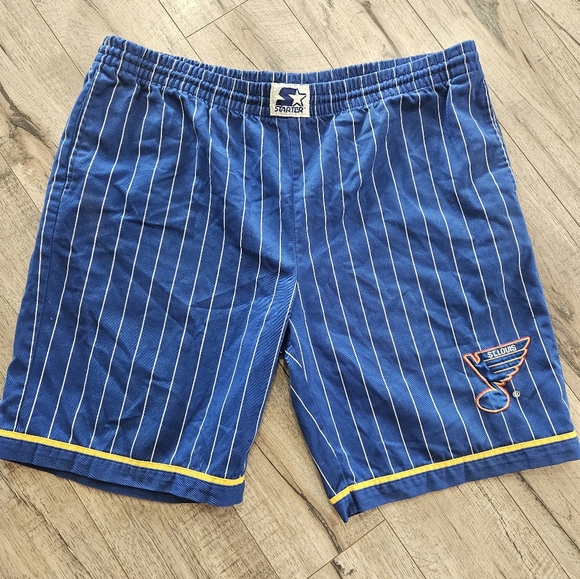 Vintage St. Louis Blues Starter Men's Sz XL Hockey Blue Pinstripe Shorts Rare